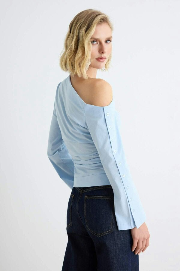 WOVCOR Asymmetric Neck Standard Sleeve Poplin Blouse