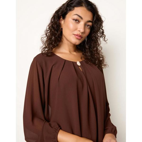 Blue Vanilla Puffball Round Neck Marble Button Blouse