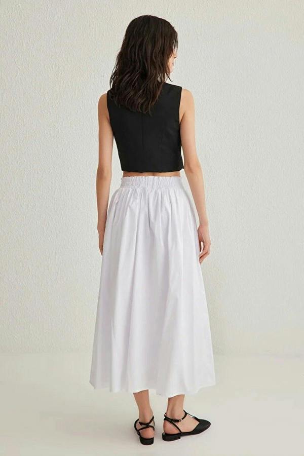 WOVCOR Flared Maxi Elastic Waist Woven Skirt