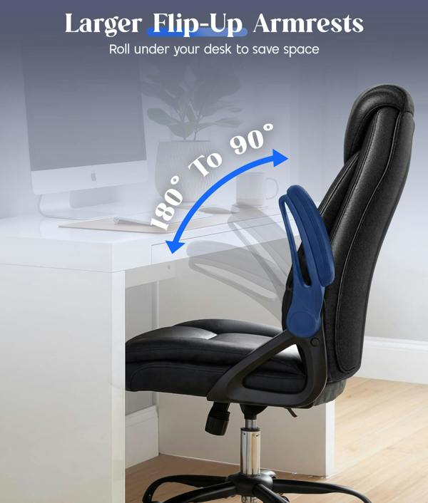 ADOV Executive Office Chair with Padded Flip-up Armrests, High Back Ergonomic Desk Chair with Lumbar Support