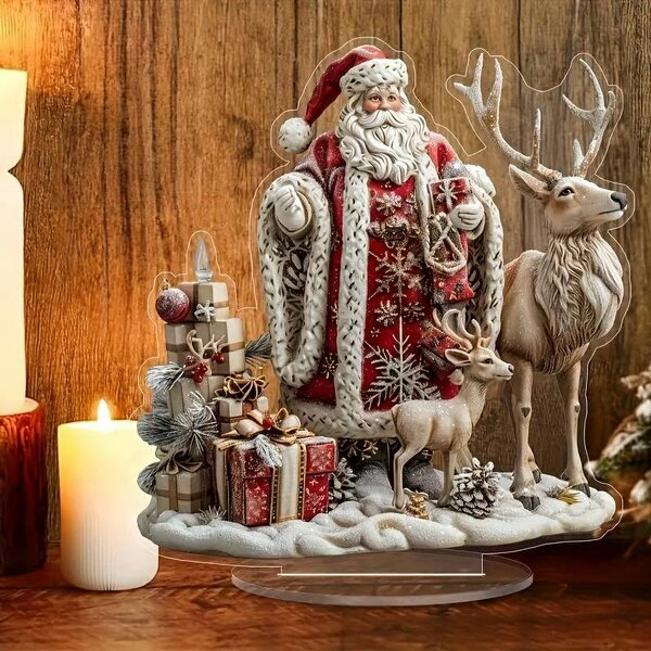 smartbies Holiday-Themed Acrylic Santa Claus and Reindeer Figurine Ornament For Christmas Decoration