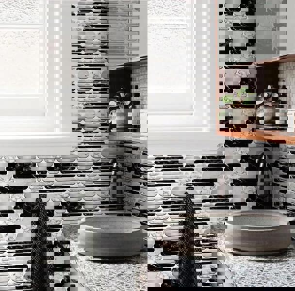 ANYDECO Wallpaper Light Gray 18 Pcs Waterproof Self Adhesive Removable 3D DIY Modern Marble Tile Wall Sticker Home Decor