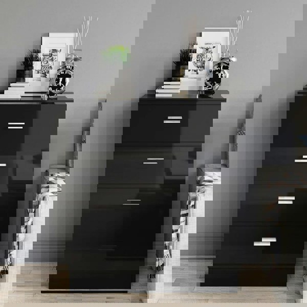 Comfy Living High Gloss Bedroom Furniture 3 Piece Trio Set Wardrobe Chest Bedside