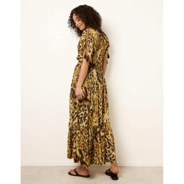 Blue Vanilla Animal Print Cross Over Channel Sleeve Kimono Maxi Dress