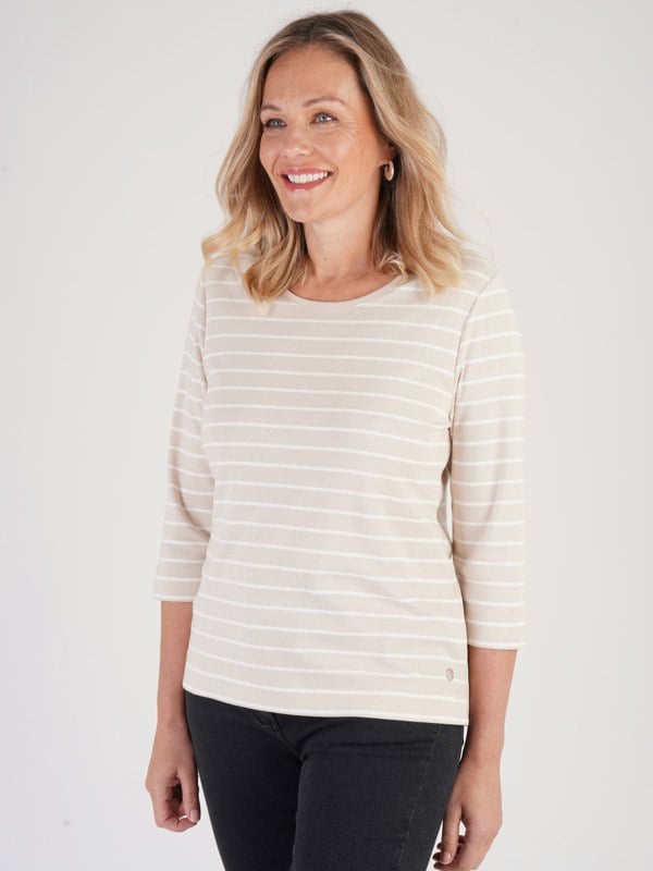 PennyPlain Round Neck Striped Top - Alpaca
