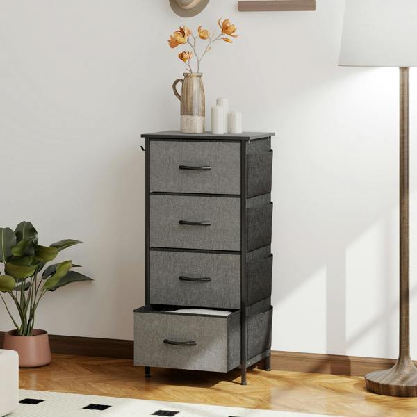 HOMCOM Fabric Chest of Drawers, 4 Drawer Dresser for Bedroom, Beige - Grey - 4