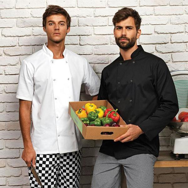 Premier Studded Front Long Sleeve Chefs Jacket / Chefswear - Black