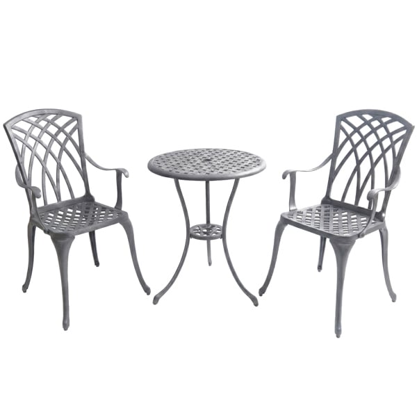 Centurion Supports OSHOWA Luxurious Garden and Patio Table and 2 Large Chairs with Armrests Cast Aluminium Bistro Set Grey