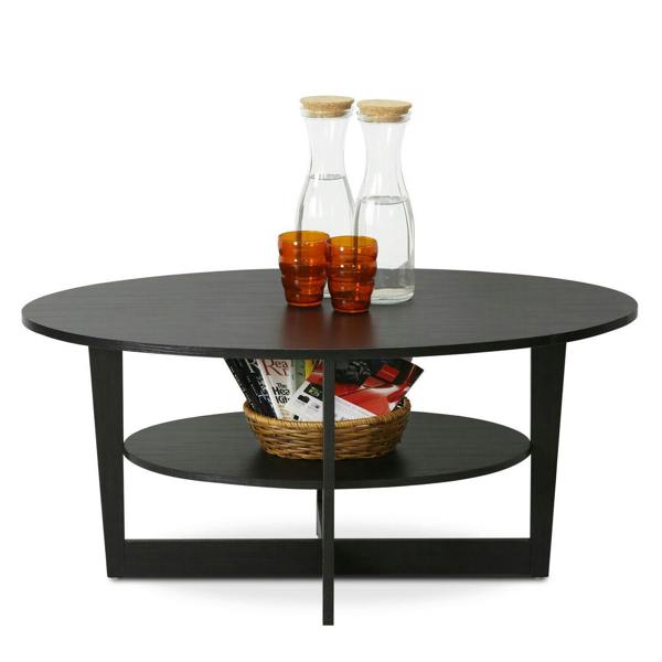 WALPLUS JAYA Oval Coffee Table, Walnut Easy-Assembly Sturdy Design For Dorm Room (Walnut) - SKU 15020WN