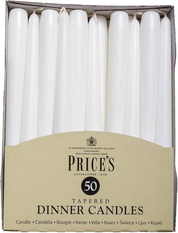 Price's Tapered Dinner Candle White Unwrapped Pack of 50
