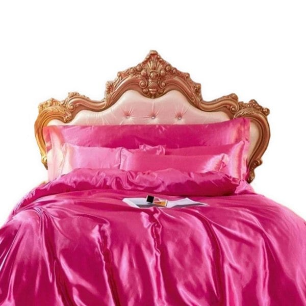 Anyhouz Anycozy Beddings Hot Pink AU Queen Size 3 Pcs High End Satin Smooth Duvet Cover Set Luxury Polyester Silky Soft Cozy Bedding Set