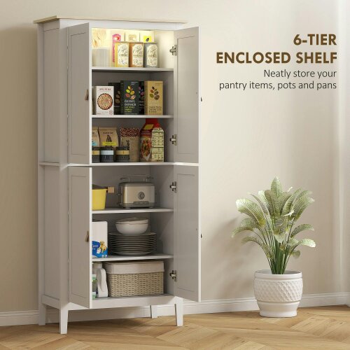 Wyld Haus Kaha Wooden White Tall Pantry Cabinet With Motion Sensor LED Lighting 176.5 cm