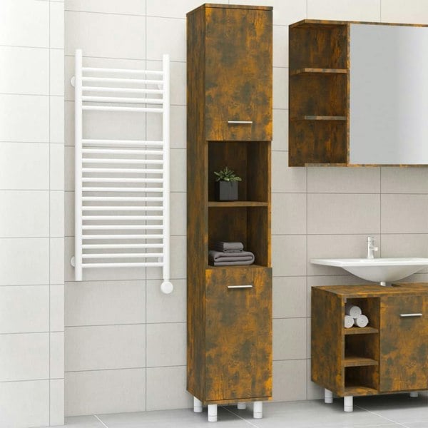 Berkfield Bathroom Cabinet Smoked Oak 30x30x179 cm Engineered Wood
