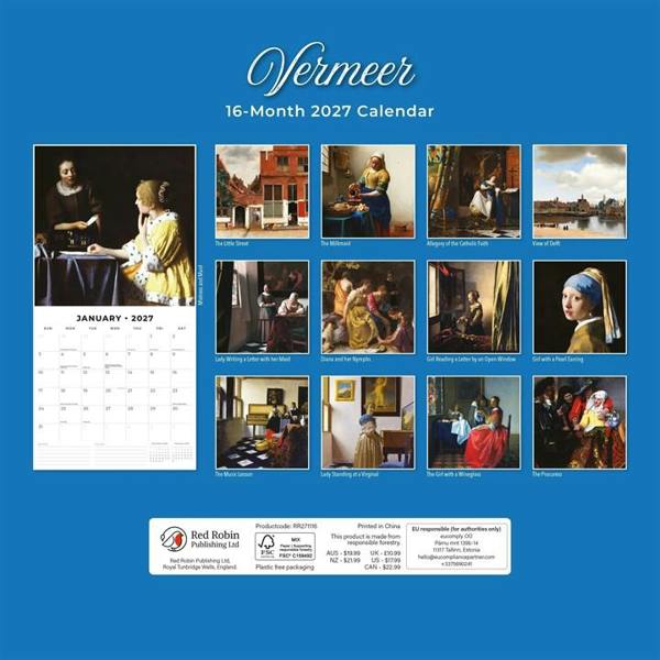 Jan Vermeer Calendar 2027, Wall Calendars, Month To View, Art, Gift
