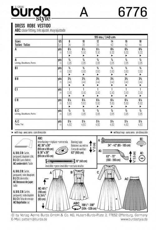 Burda Sewing Pattern 6776 Wedding Dresses, Petticoats and Dresses For Women, 8-10-12-14-16-18 - Advanced