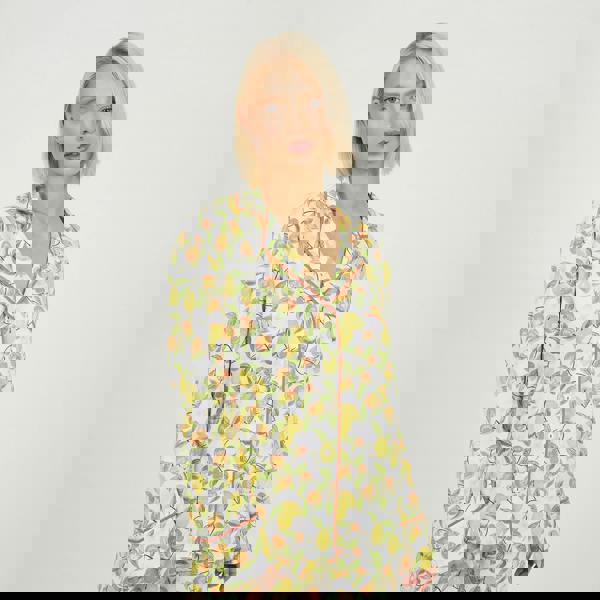 Brave Soul Yellow Printed Long Sleeve Button Down Pyjama Set - Yellow Image 4