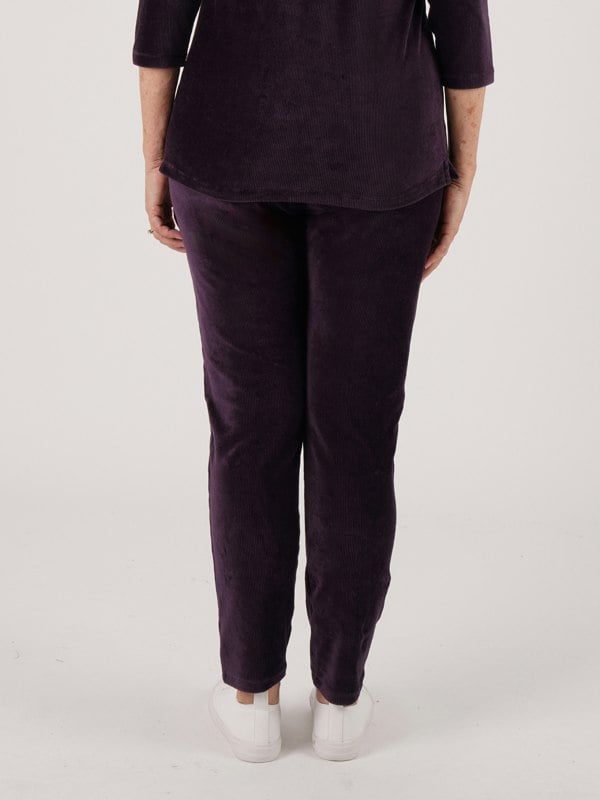 PennyPlain Ribbed Velour Trousers - Blackcurrant