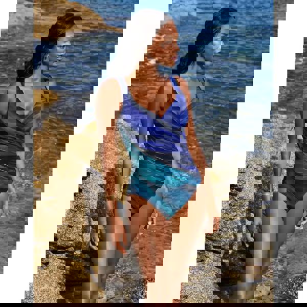 Miraclesuit Maldiva wrap swimsuit in blue green with draped design