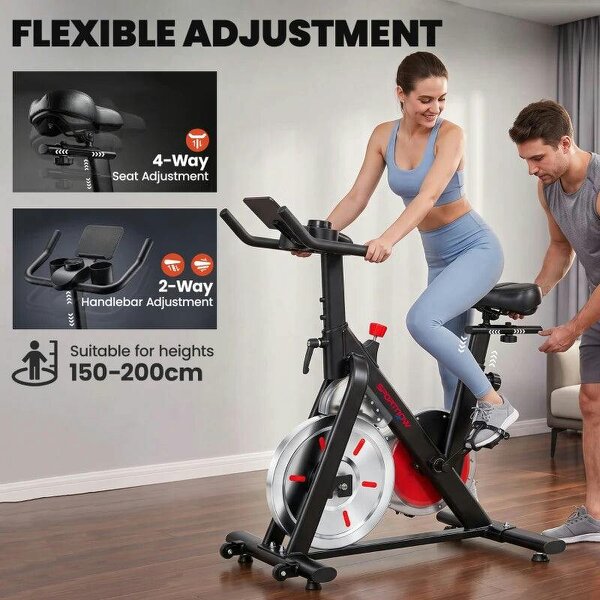 Exercise Bike for Home Gym with Smart APP, Magnetic Resistance, Adjustable Seat & Handlebars, LCD Display, Wheels