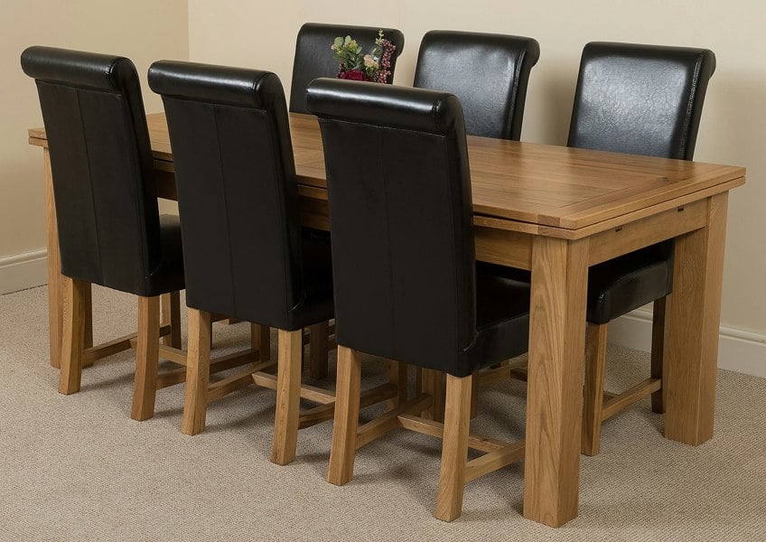 That's Furniture Richmond Large Oak Extending Dining Table with Washington Leather Chairs