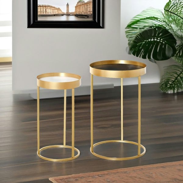 Rafaelo Mobilia Set Of 2 Nesting Tables With Metal Gold Frame