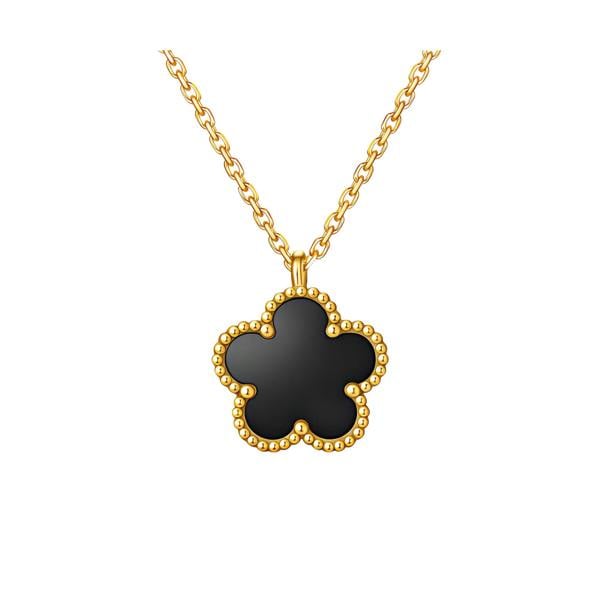 Blair Necklace - 18K Gold Plated Stainless Steel Black Single Clover Necklace