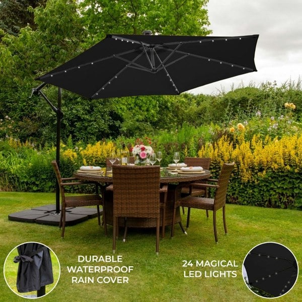 Monstershop Black 3m LED Cantilever Parasol With Plain Base