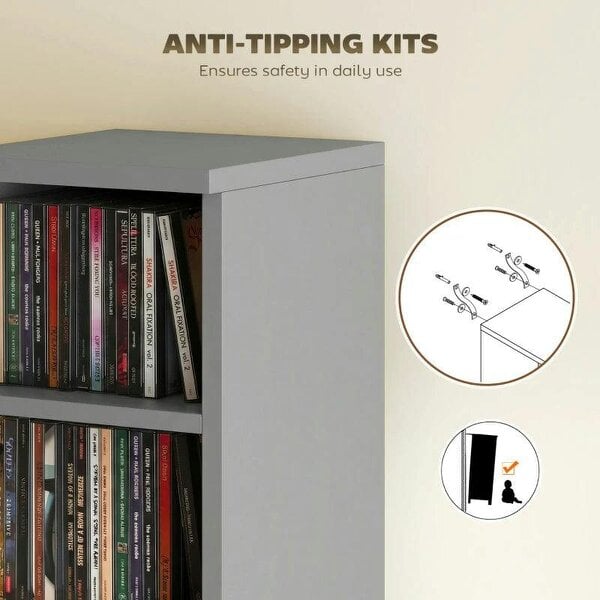 Bobobiy Set of 2 CD Media Display Shelf Unit Tower Rack with Adjustable Shelves, Light Grey