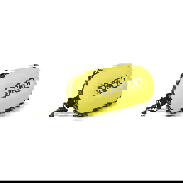 Yellow Speedo goggle storage case with black strap and clip