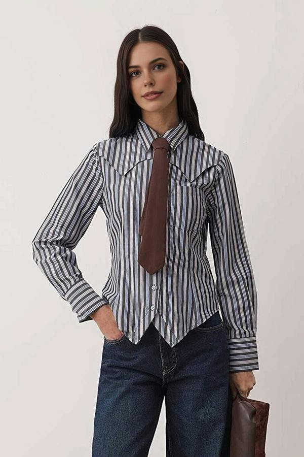 WOVCOR Striped Shirt with Tie