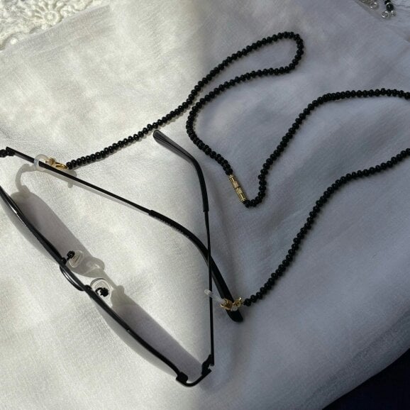 The Colourful Aura Black Glass Beaded soft 60 cm Glass Chain Lanyard Holder