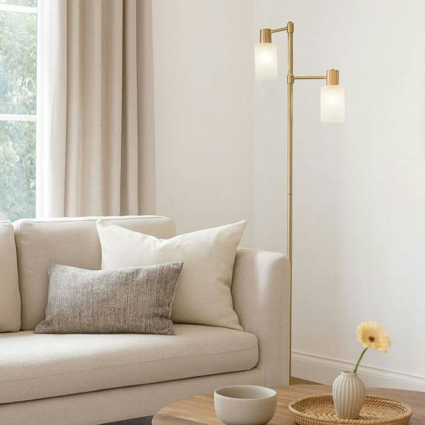Maya 2-Light Antique Brass Floor Lamp