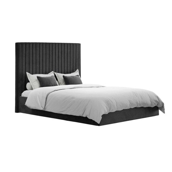 Wyld Haus Dublin Black Upholstered 4ft6 Double Ottoman Bed Tall Ribbed Headboard