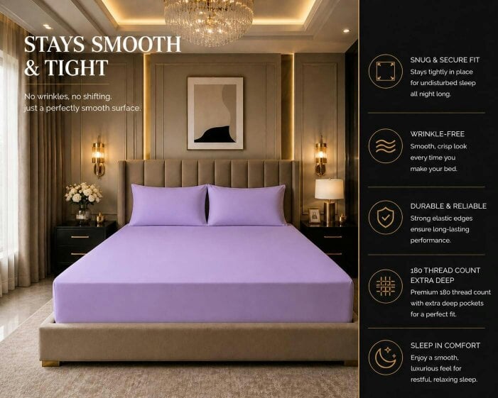 Night Zone 180 Thread Count Percale Extra Deep Fitted Sheet 40cm – Non Iron Polycotton Bed Sheet