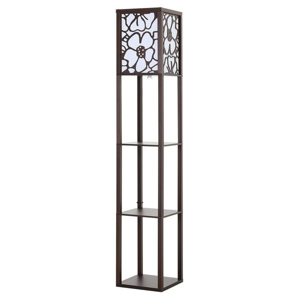Brown Floor Lamp with Flower Linen Shade 3 Layers Indoor Towered Lamp Floorlamp Living and Home
