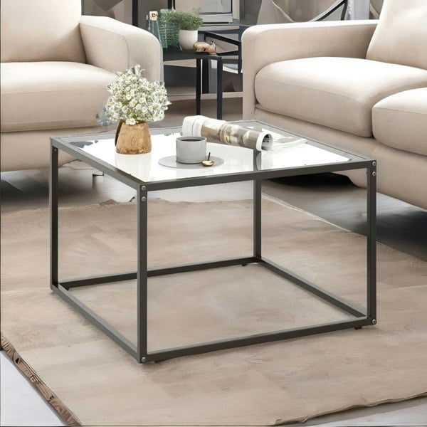 Rafaelo Mobilia Square Glass Coffee Table With Black Legs