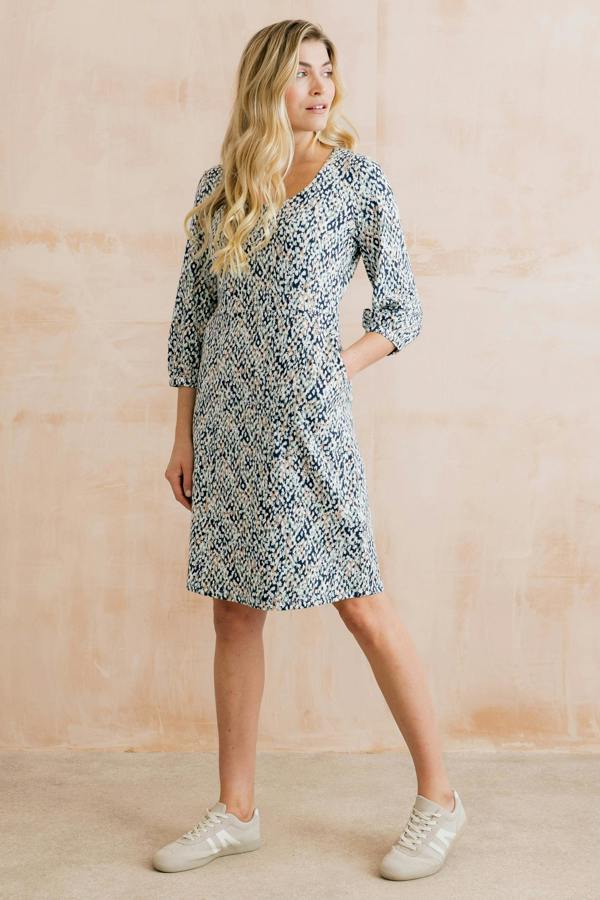 Lily & Me Meadow Printed Organic Cotton Jersey Dress Navy