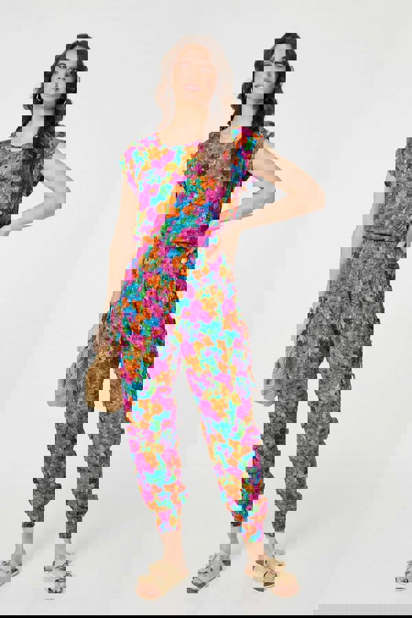 Pink | Floral Shirred High Waist Harem Pants