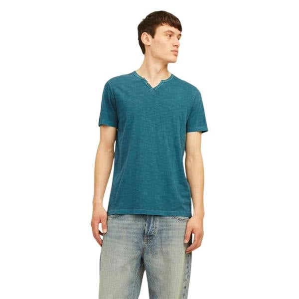 Jack And Jones Mens Notch Neck Regular T-Shirt - Deep Teal - 