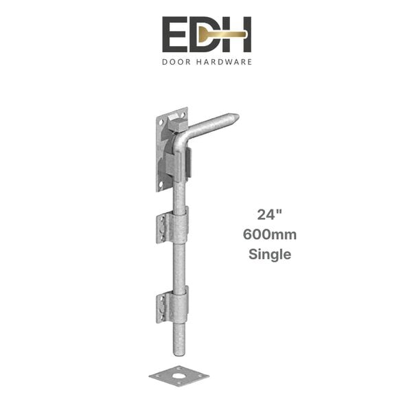 EDH Door Hardware Galvanised Heavy Duty Garage & Gate Drop Down Bolt – 12", 18" & 24" - 24" - Single