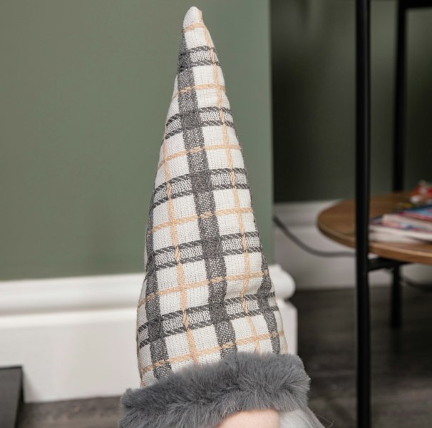 Samuel Alexander 35cm Grey Standing Christmas Gonk Decoration with Tartan Hat