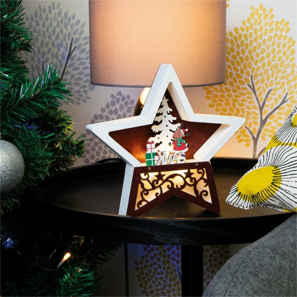 St Helens Christmas WOOD STAR WITH LED LIGHT