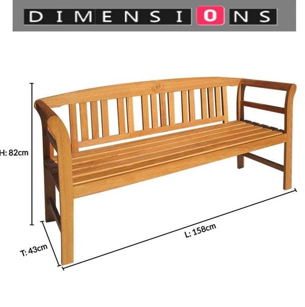 Modcraft 3 Seater Wooden Garden Bench with Armrest - 158cm