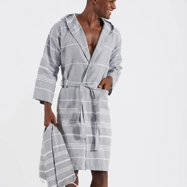 Cotton and Olive Trendy Unisex Cotton Hammam Robe, Smoke | SECONDS