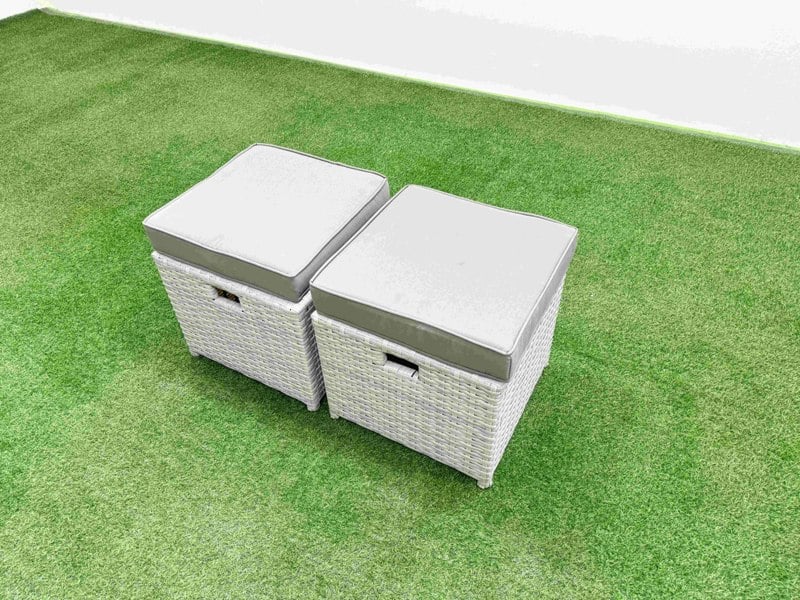 Fimous PE Rattan Lounge Sofa Set 10 Seater Outdoor Garden Furniture Set with Gas Fire Pit Table Love Sofa 2 Big Footstools 2 Side Tables Light Grey