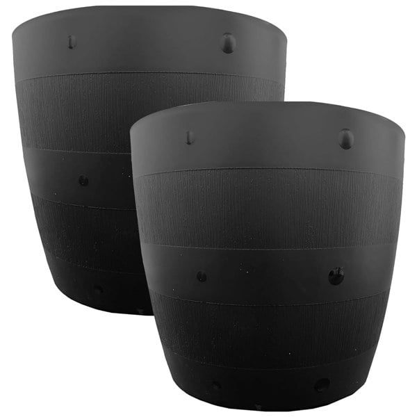 1 x Round Black Barrel Planter Pot For Gardening, Herbs, Flowers & Vegetables