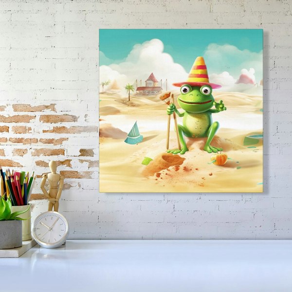 Warren Reed Happy Frog On A Beach Holiday Canvas