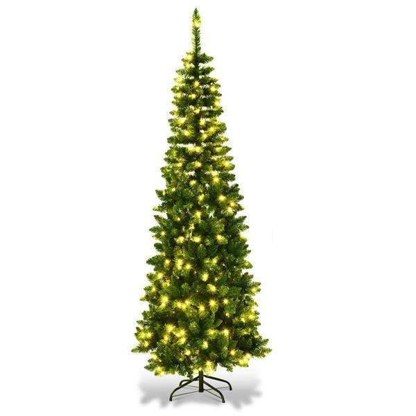 4ft to 8ft Green Pencil Pre-Lit Christmas Trees with Warm White LEDs and Metal Stand image 1