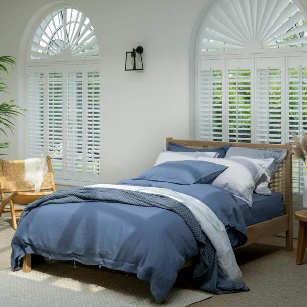 Denim Blue French Linen 40cm Deep Fitted Sheets close-up detail 3 | Soak and Sleep