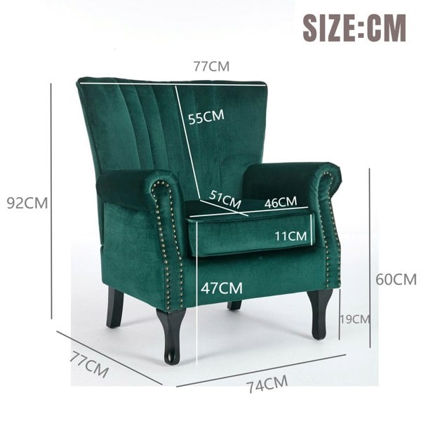 Furniture One High Back Modern Tub Chair Mid-Century Velvet Accent Chair Sofa w Soft Padded